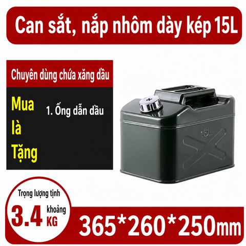 Thùng Xăng Dự Phòng Sắt 15L ( Loại Vuông ), Mã BS-FT-15 – Thép Dày 0.8mm, Dung Tích Lớn Cho Tàu Thuyền, Cano, Nhà Xưởng