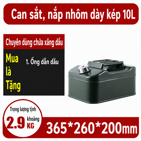 Thùng Xăng Dự Phòng Sắt 10L ( Loại Vuông ), Mã BS-FT-10 – Thép Dày 0.8mm, Dung Tích Lớn Cho Tàu Thuyền, Cano, Nhà Xưởng