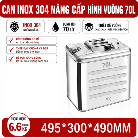 Thùng Xăng Dự Phòng Inox 304 Không Gỉ, Dung Tích 70L , Mã BS-FTB-70 – Thép Dày 1mm, Dung Tích Lớn Cho Showroom Xe Nhà Xưởng