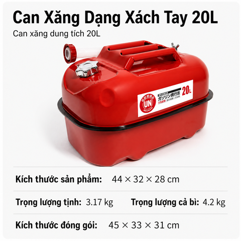 Thùng Xăng Dự Phòng Sắt 20L ( Kiểu Nằm Japan ), Mã BS-WST-20 – Thép Dày 0.6mm, Dung Tích Lớn Cho Cho Nhà Xưởng, Workshop, kho bãi