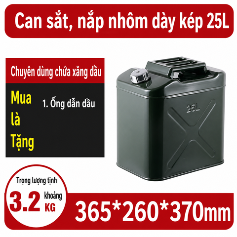 Thùng Xăng Dự Phòng Sắt 25L ( Loại Vuông ), Mã BS-FT-25 – Thép Dày 0.8mm, Dung Tích Lớn Cho Tàu Thuyền, Cano, Nhà Xưởng