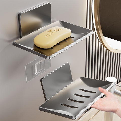 Giá xà phòng, dán tường, màu xám súng chất liệu nhôm, kích thước 12.3x8.3x4.5cm