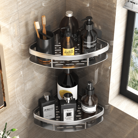 Set 2 kệ góc tam giác màu bạc bản nâng cấp, dán tường