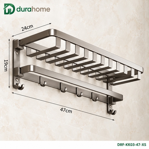 Giá để khăn tắm kèm rổ lưới, có móc treo, chất liệu nhôm, kích thước 47x24x19cm