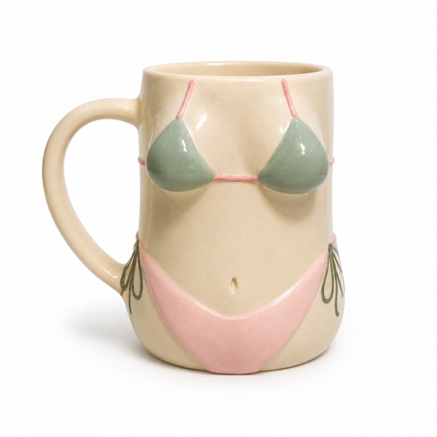 MEOW POTTERY - Bikini Mug In Sage & Pink