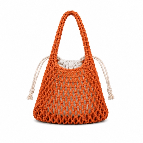 Mini Macrame Hand Bag in Orange