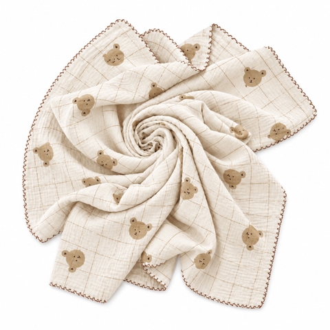 KID & BABY - Muslin Blanket in Bear Gingham