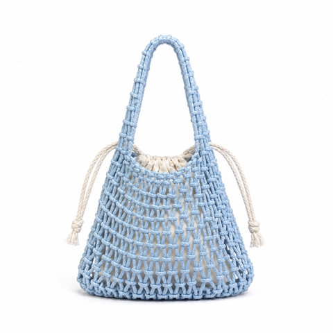 Mini Macrame Hand Bag in Baby Blue