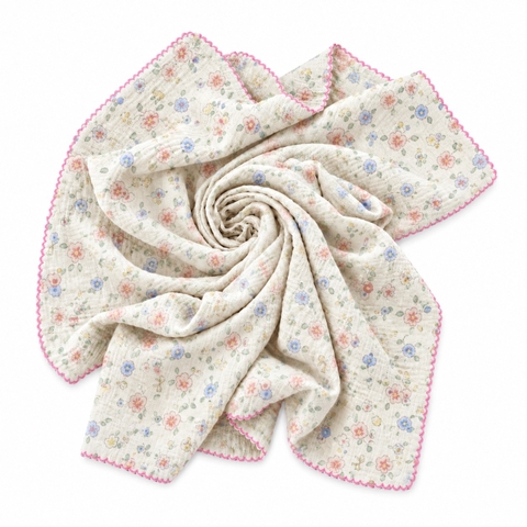 KID & BABY - Muslin Blanket in Tiny Blue & Pink Flower