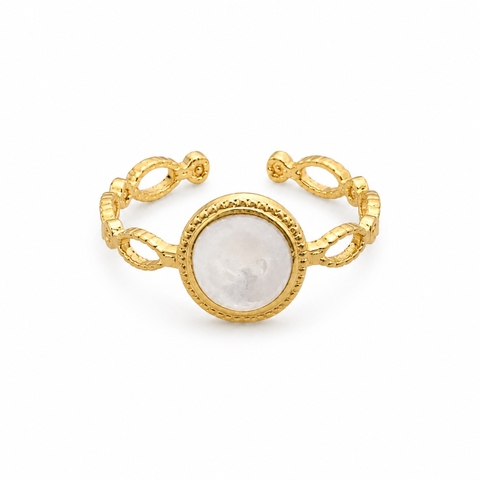 MIALIE - 18K Gold Plated Chain Ring With Round Mother Of Pearl