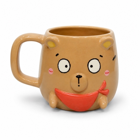 MEOW POTTERY - Ceramic Short Mug in Bear With Red Scarf