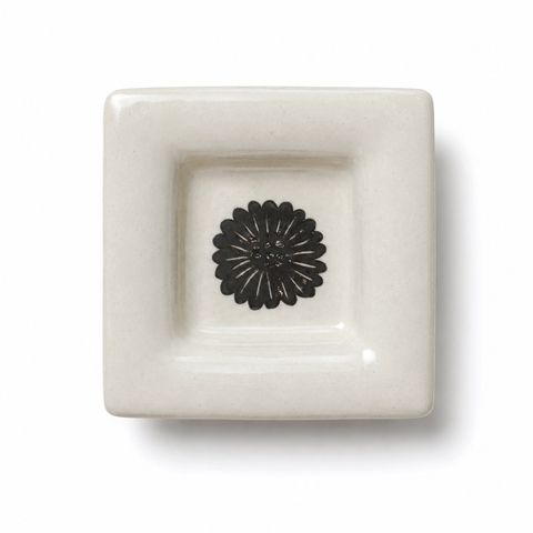 BAT TRANG - Ceramic Square Sauce Bowl in Single Black Flower