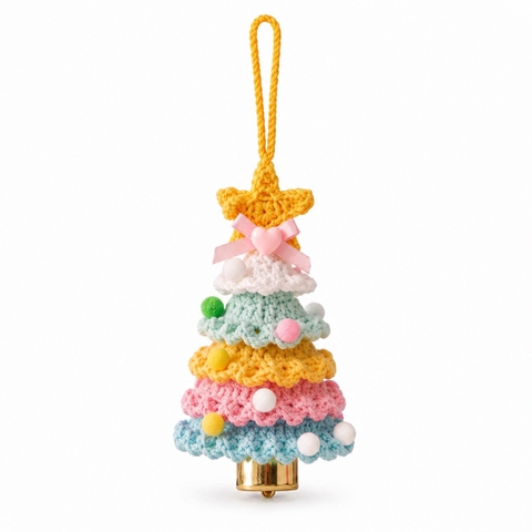 Macrame CHRISTMAS Ornament - CHRISTMAS Tree With Bell in Blue