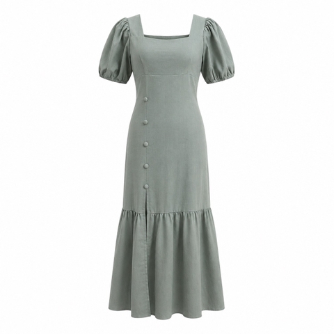 HUMANITY HANOI - Square Neck Linen Dress In Blue
