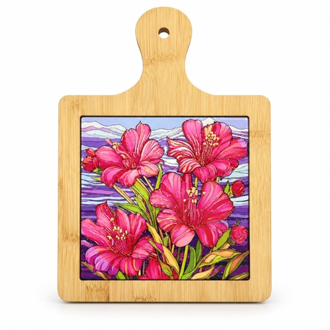 BÁT TRÀNG CERAMIC - Wood & Ceramic Pot Holder In Hibicus