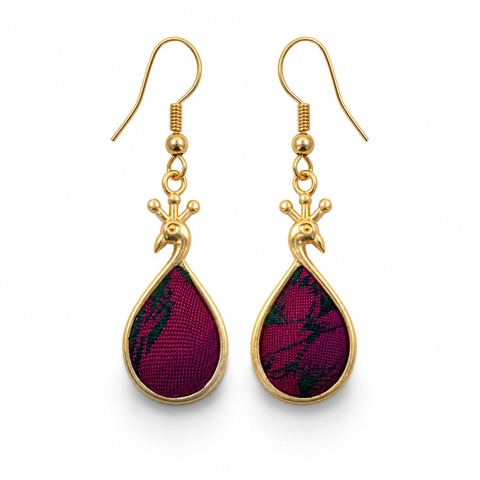 MỘC SAN - 16K Gold Plated & Silk Earrings in Magenta Swan