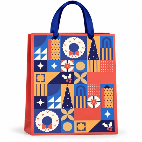 CHRISTMAS - 'Navy Patterns' Paper Gift Bag