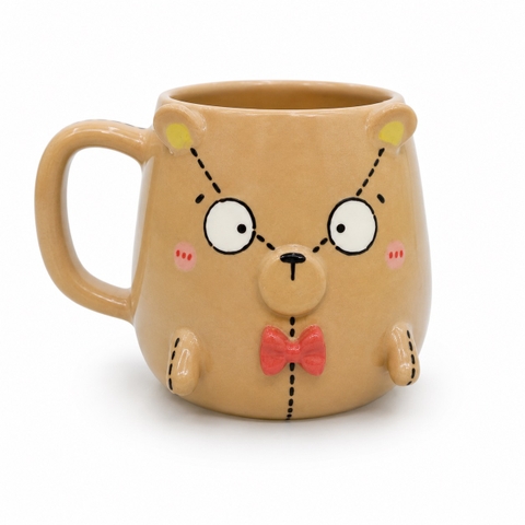 MEOW POTTERY - Ceramic Short Mug in Bear With Red Bow