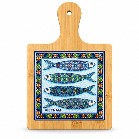 BÁT TRÀNG CERAMIC - Wood & Ceramic Pot Holder In Sardine