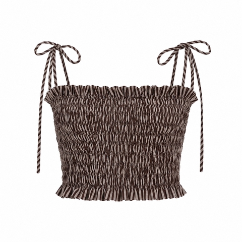 HUMANITY HANOI -  Linen Spaghetti Strap Crop Top in Stripe Brown