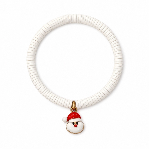 ELI & LOU - Polymer Clay Heishi Bracelet In White With Santa Charm