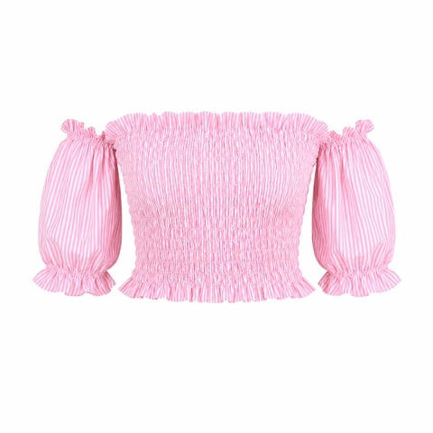 HUMANITY HANOI -  Linen Off Shoulder Top in Stripe Pink