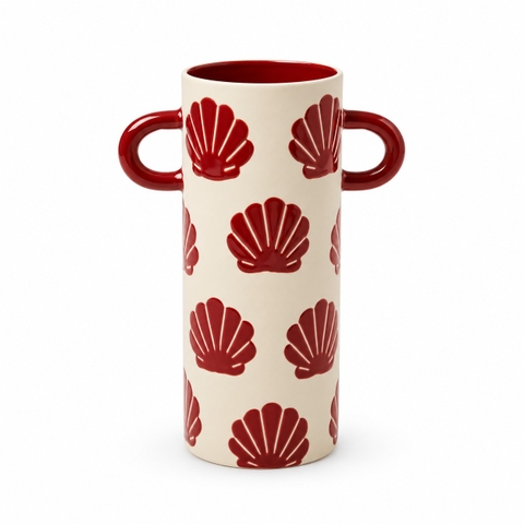 BÁT TRÀNG CERAMIC - Red Seashell Vase With Red Handle
