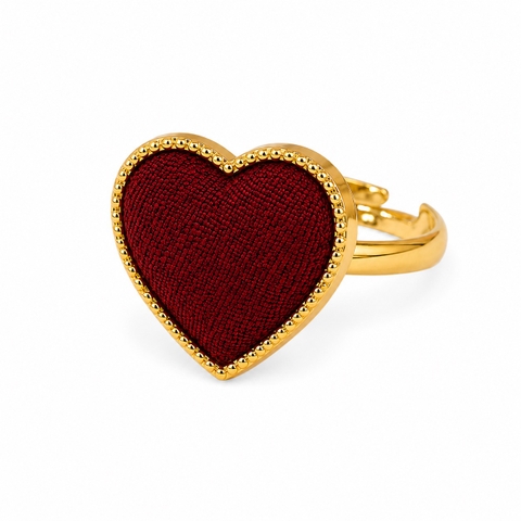 MỘC SAN - 16K Gold Plated & Silk Ring in Burgundy Heart
