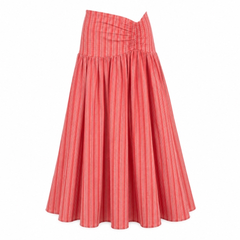 HUMANITY HANOI -  Cotton Drop-Waist Maxi Skirt in Striped Pink & Red