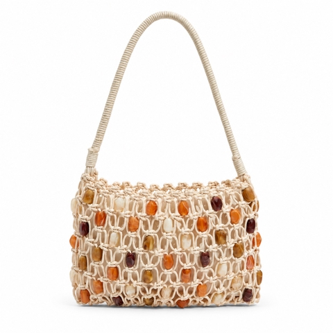 Macrame Crossbody Bag With Stone Bead