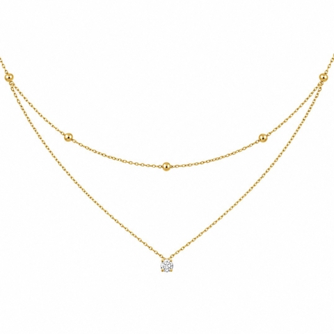 MIALIE - 18K Gold Plated Double Chain Necklace With Single Stone Pendant