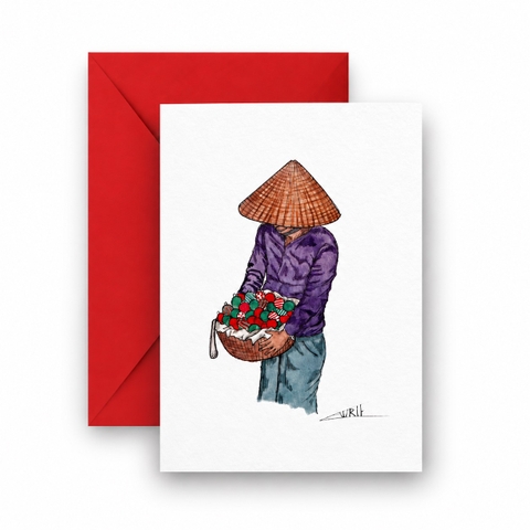 LAURIE DRAWS - ‘Woman With Ornament Basket' Christmas Card