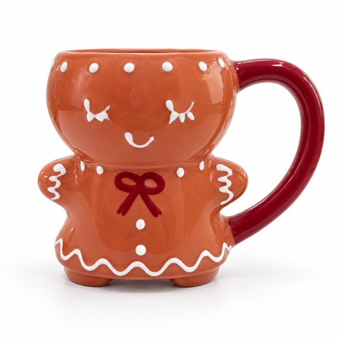 CHRISTMAS - Ceramic Mug in Gingerbread Woman With Red Handle