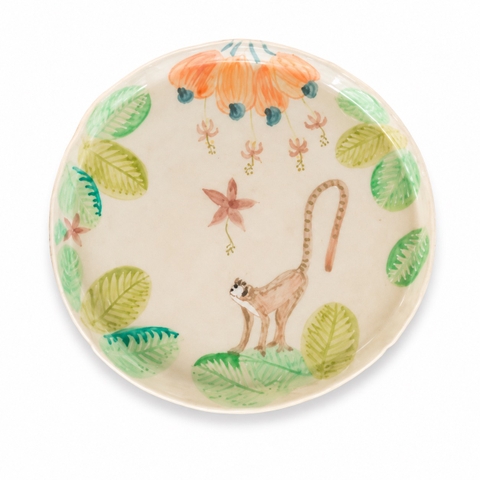BÁT TRÀNG CERAMIC - Medium Round Plate in Forest & Gibbon