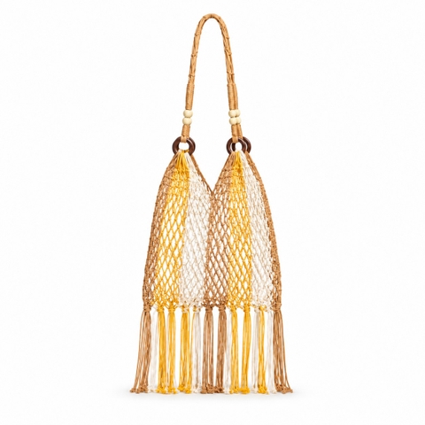 Tassel Macrame Tote Bag - Yellow