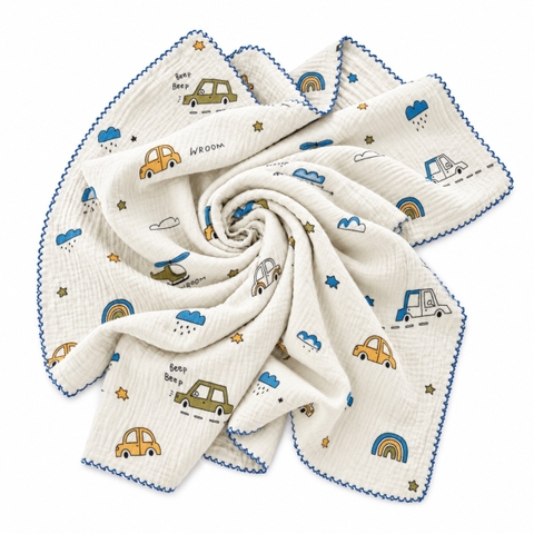 KID & BABY - Muslin Blanket in Happy Little Vehicles