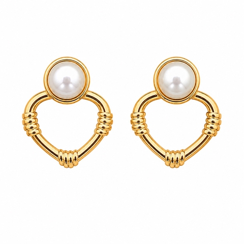 MIALIE - 18K Gold Plated Pearl Geometric Drop Earrings