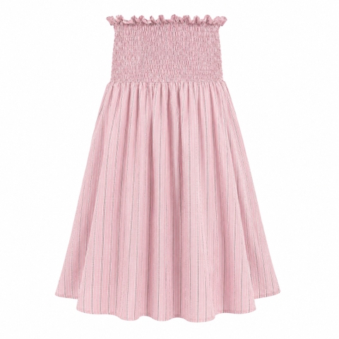 HUMANITY HANOI -  Smock Waist Midi Skirt in Striped Light Pink