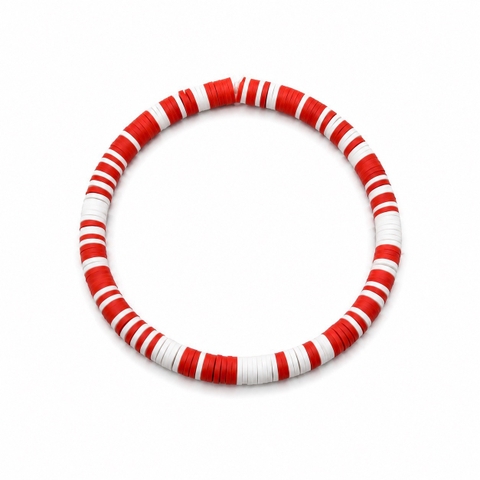 ELI & LOU - Polymer Clay Heishi Bracelet In Red & White