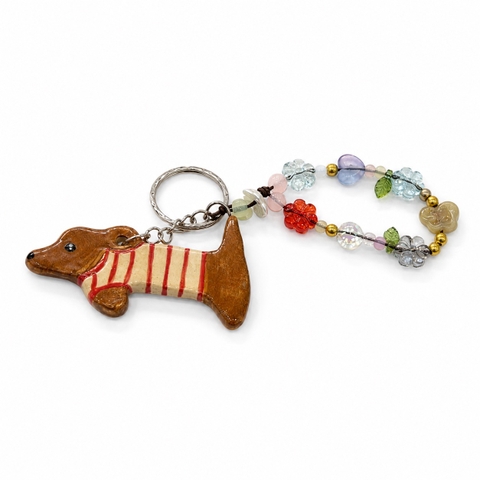 LINDO CRAFTS - Dog With Red Striped Shirt Keychain
