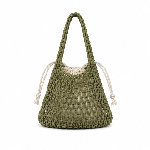 Mini Macrame Hand Bag in Army Green