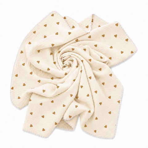 Muslin Blanket For Babies - Brown Heart