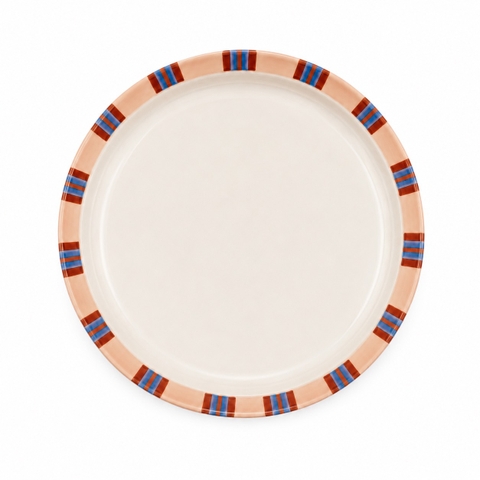 BAT TRANG - Ceramic Large Round Plate With Striped Rim