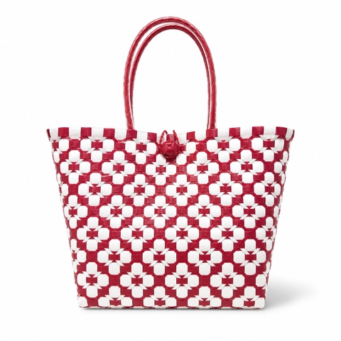 Woven Basket Bag in Red Flower Pattern (S)