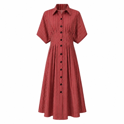 HUMANITY HANOI - Shirt Dress in Striped Red