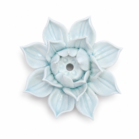 BAT TRANG - Ceramic Lotus Incense Holder in Baby Blue