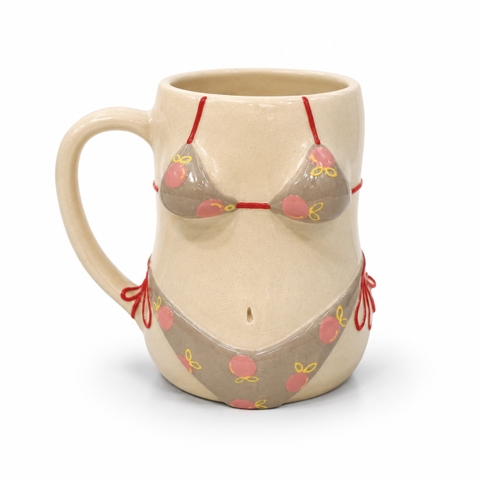 MEOW POTTERY - Bikini Mug In Taupe With Peach