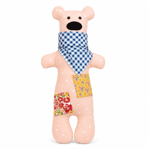 RUNG HANDMADE - Bob Bear in Pink With Blue Checked Scarf