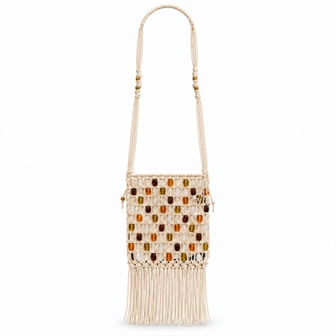 Macrame Crossbody Bag With Stone Bead