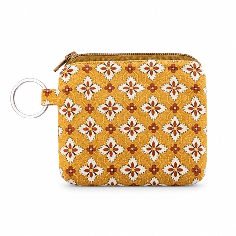 RUNG HANDMADE - 'Retro Floral Tile' Wallet Keychain With Zipper
